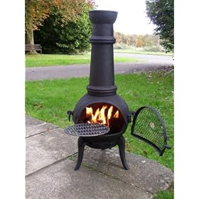 Large Black Cast Iron Chimenea with Grill