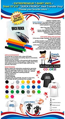 ENTREPRENEUR T-SHIRT VINYL: Sheet 15" x 12" French Thermo Vinyl "QUICK FRENCH" (Heat Transfer Vinyl) - Color: GOLDEN YELLOW - Choose your favorite colors - ***FREE Shipping***