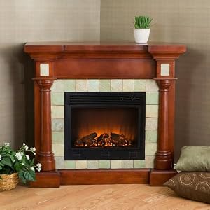 Faux-Slate Electric Fireplace - Mahogany