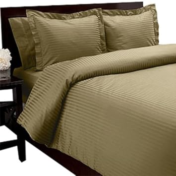 Gramercy Park 510 Thread Count Egyptian Cotton Stripe Full/Queen Duvet Cover Set Olive