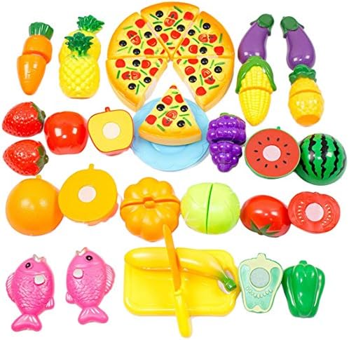 Kitchen Cutting Toy,Yanun 24Pcs Plastic Fruit Vegetable Pretend Toys Play Food Set for Children Toddler