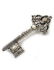 Burn Silver Vintage Cameo Key Brooch