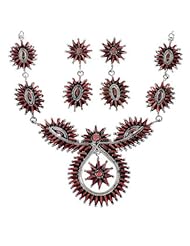 Red Oyster Shell Needle Point Link Necklace Earrings Set HS28595