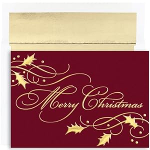Merry Christmas On Burgundy Christmas Cards -