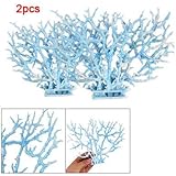2 Pcs Decorative Blue Aquarium Ornament Plastic Coral