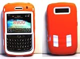 ULTRA PROTECTION PREMIUM 2 IN 1 WHITE THIN SILICONE SKIN WITH ORANGE RUBBERIZED SNAP ON HARD SKIN COVER CASE FOR BLACKBERRY CURVE 8900 + PRE-CUT SCREEN PROTECTOR / GUARD