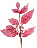 25 Hot Pink Mica Glitter & Sequin Laurel Leaf Christmas Spray