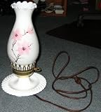 Vintage White Milk Glass Hurricane Lamp, Handpainted Cherry Blossoms