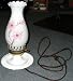 Vintage White Milk Glass Hurricane Lamp, Handpainted Cherry Blossoms