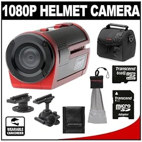 Click here to buy Coleman Xtreme Sports Waterproof 1080p HD Helmet Wearable Camcorder Video Camera (Red) with 8GB Card + Case + Accessory... by Coleman.