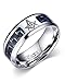 8mm Stainless Steel Blue Carbon Fiber Inlay Masonic Freemason Symbol Wedding Ring Bands