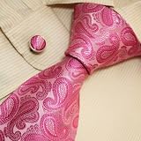 A1001 NEW Y&g Designer Hand Made Pink Paisleys 100% Jacquard Woven Pure Silk Mens Neck Tie and Cuff Links Set