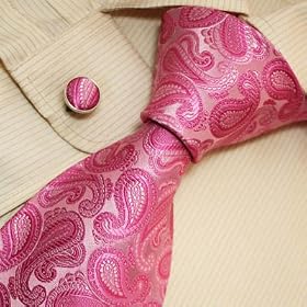 A1001 NEW Y&g Designer Hand Made Pink Paisleys 100% Jacquard Woven Pure Silk Mens Neck Tie and Cuff...