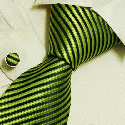 black silk tie white stripes birthday gifts for man Green discount silk tie cuff links set A2087