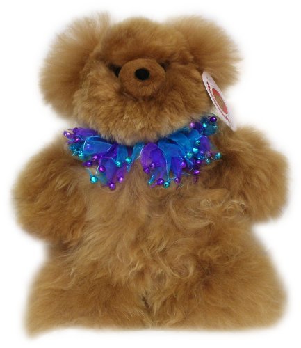 51Sbl2ssyHL Alpaca Bear. Genuine Dark Colored Alpaca Teddy Bear With Blue Bells Collar. 14 Inches high.