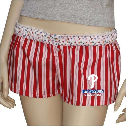 Buy Philadelphia Phillies 2008 World Series Champions Ladies Red Striped Marquis Shorts by Football Fanatics