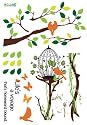 Love Birds in Poem Tree - Reusable Easy Instant Decoration Wall Sticker Decal Peel & Stick