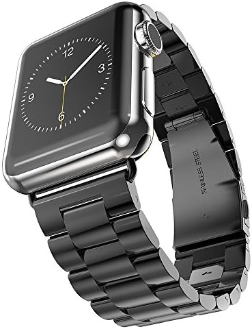 Apple Watch Band, Julk 42mm Stainless Steel Strap Wrist Band Replacement with Durable Folding Clasp (Black)