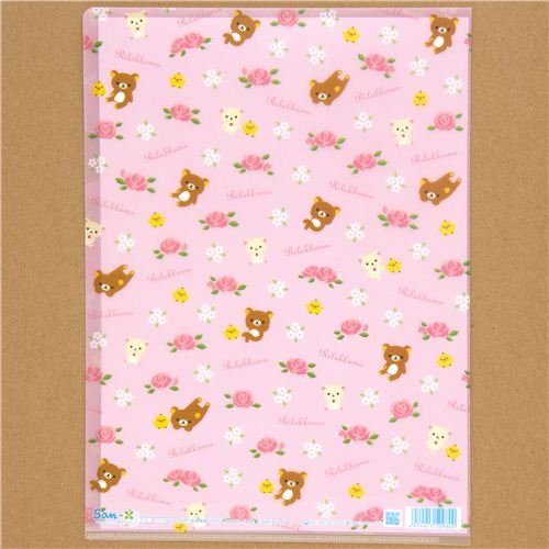 Imagen 2 de Carpetas de plástico rosa A4 con el oso Rilakkuma y flores