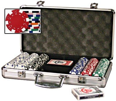 Set of 300 Dice Striped 11.5 Gram Poker Chips with 6 Dealer Buttons