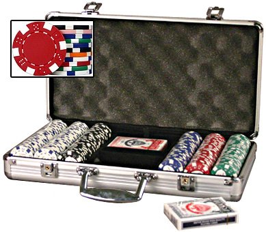 300-piece 11.5 gram Dice Striped Poker Chip Set w/6 Dealer Buttons & More