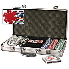 Set of 300 Dice Striped 11.5 gram Poker Chips & 6 Dealer Buttons