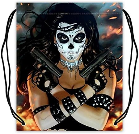 Polyester Fabric Basketball Drawstring Bags Sugar Skull Art Pattern Drawstring Tote