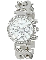 Akribos XXIV Womens AK640SS Lady Diamond Swiss Multifunction Mother-of-Pearl Crystal Silver-tone Twist Chain Link Bracelet Watch