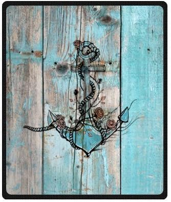 50" x 60" (Medium) Romantic Old Anchor with Roses Darkwood Painted Floor Bed Blankets/Bedspread/Plush Cotton Throw/Cozy Blanket/Fleece Blanket