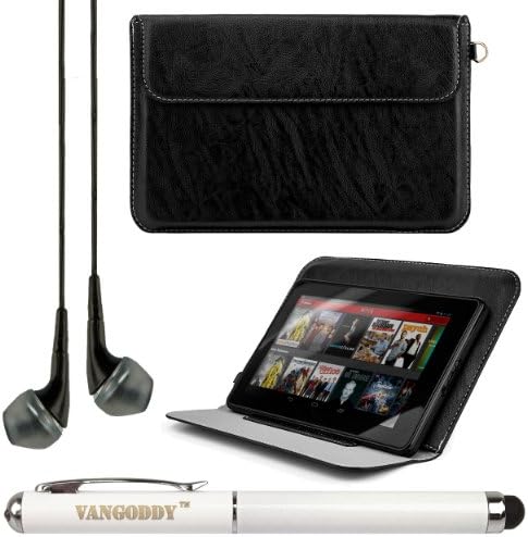 Faux Leather Sleeve Cover w/ Kickstand for Tagital A23 / A13 / A13 Q88 7 inch Tablets + Laser Stylus Pen + Black VanGoddy Headphones (Black)