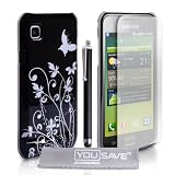 Yousave Accessories SA-EA01-Z307 Etui pour Samsung Galaxy S i9000 Noir/Argent Papillon Fleur + Stylet + Film de protection d'�cran + Tissu de polissage micro fibre Grispar Yousave Accessories