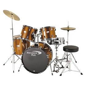 Percussion Plus Deluxe Beginner 5-Piece Drum Set w  Cymbals and Throne - Metallic Bronze by 