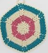 Handmade Decorative Pot Holder - Teal Green, Oatmeal, One side with Hot Pink Center (100% Crocheted By Hand)
