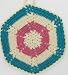 Handmade Decorative Pot Holder - Teal Green, Oatmeal, One side with Hot Pink Center (100% Crocheted By Hand)