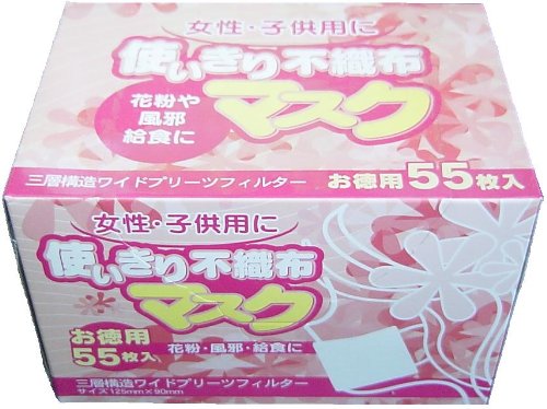 使い切り不織布マスク　女性・子供用　お徳用５５枚入