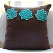 Turq Blooms - Throw Pillow Covers - Suede Pillow Cover with Velvet Embroidery