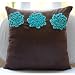Turq Blooms - Throw Pillow Covers - Suede Pillow Cover with Velvet Embroidery