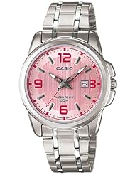 Casio Womens LTP1314D-5AV Silver Stainless-Steel Quartz Watch with Pink Dial