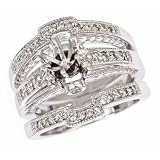 0.67ct Diamond Engagement Semi Mount Matching Set Ring 14K White Gold and Wedding Band Rings Set 14K White Gold (SI-I Clarity, H Color)