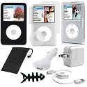 **8-Item Accessory Bundle** for New Apple iPod Classic 160GB + 120GB + 80GB 6th Gen Includes: Transparent Clear Snap On Crystal Hard Cover Case + Black Rubber Silicone Skin Case + Clear Reusable LCD Screen Protector + USB Car Charger Power Adapter + USB Home Travel Charger Power Adapter + Retractable USB Data Sync Cable + Fishbone Earphone Cord Management + Mesh Travel Bag