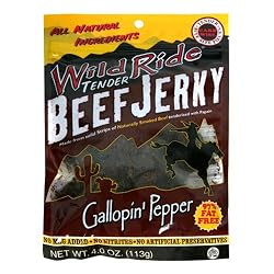 Wild Ride Beef Jerky, Gallopin' Pepper, 4-Ounce Bags (Pack of 6)