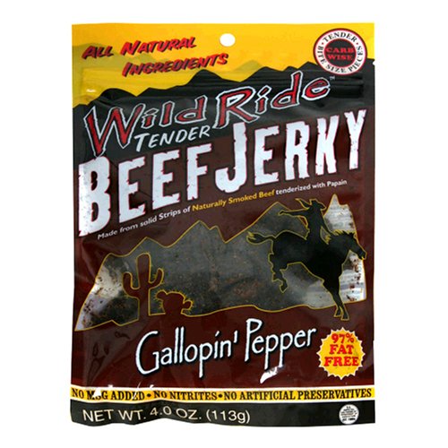 Wild Ride All-Natural Beef Jerky, Gallopin Pepper, 4-Ounce Bags (Pack of 6) by Dried Beef