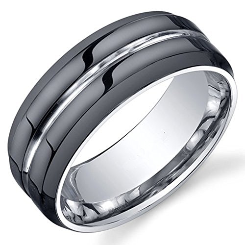 King Will Mens 8mm Black Mens Tungsten Ring Wedding Band Grooved Center Polished Wedding Band(13.5)