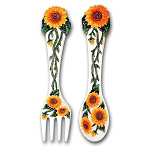SUNFLOWER 2 Pc. Large 17" Spoon & Fork Wall Decor Set NEW