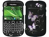 Black with Purple Butterfly Crystal 2D Hard Case Cover for Blackberry Bold  ....