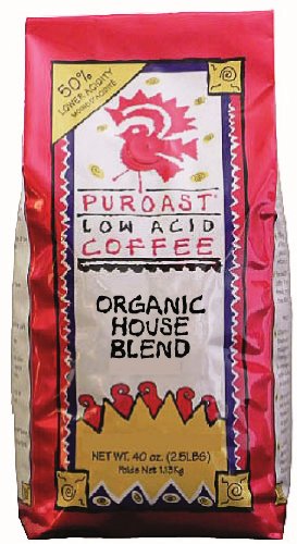 Puroast Low Acid Coffee Fair Trade Organic House Blend Whole Bean, 2.5-Pound Bags