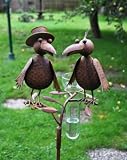 Regenmesser Vogelduo mit Hut Metall braun