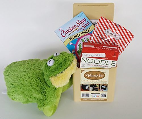 Snuggle up &amp; Get Well - Gift Includes: Pee-wees Pillow Pet, Chicken Noodle Soup, Word-find Puzzle, Mints, Whipple Box and Tissue Roll (Friendly Frog)