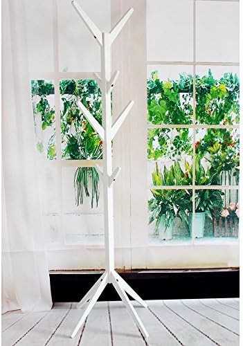 Zatier Furniture 8 Hook Pure Birch Wood Coat Rack Hat Umbrella Clothes Rack Holder Hanger Tree (White)