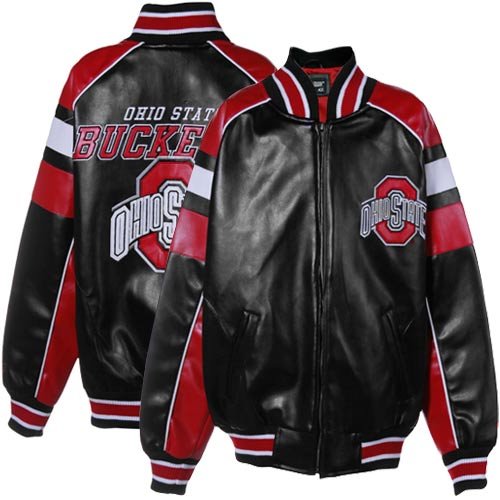 Ohio State Buckeyes Youth Black Varsity Full Zip Pleather Jacket (X-Large)